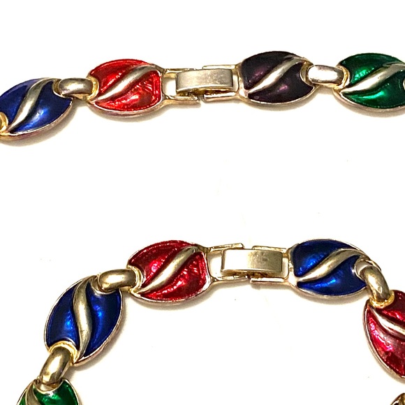 Vintage SET Necklace Bracelet Jewel Tones Enamel - Picture 4 of 4